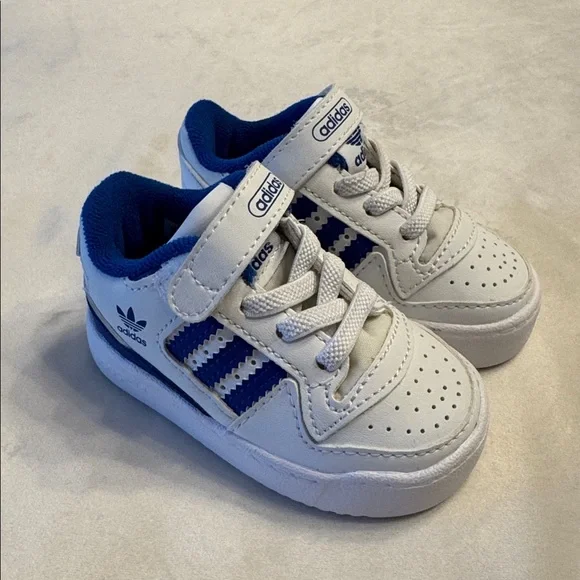 Like new! Baby Adidas Forum Low Cloud White Royal Blue, sz 4c - Picture 3 of 10